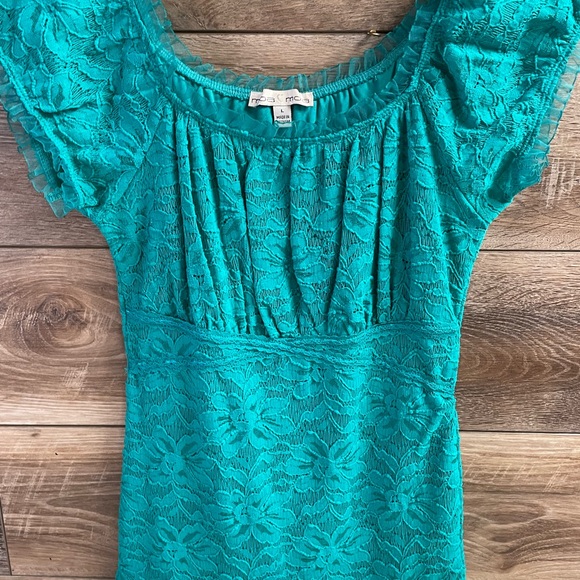 Moa Moa Ladies Short Sleeve Lace Top, Size Large , Teal - Picture 3 of 6